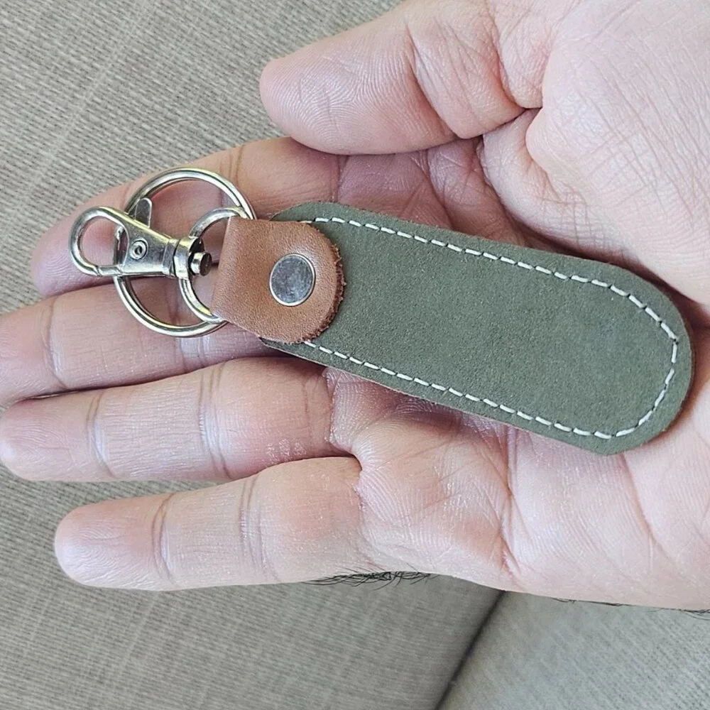 Lot of 3 Keychains Dual Color Brown/olive Genuine Leather Keys Holder Handmade